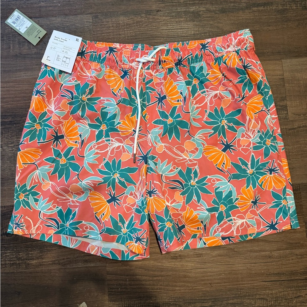Goodfellow & Co Floral Swim Trunks - Orange and Teal